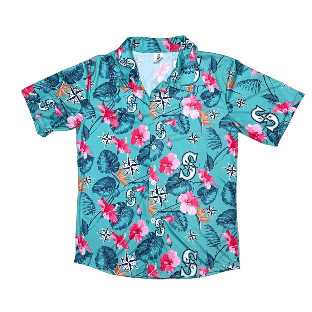 Seattle Mariners Hawaiian Shirt 2023 Mens Size M Baseball Tropical Button Up